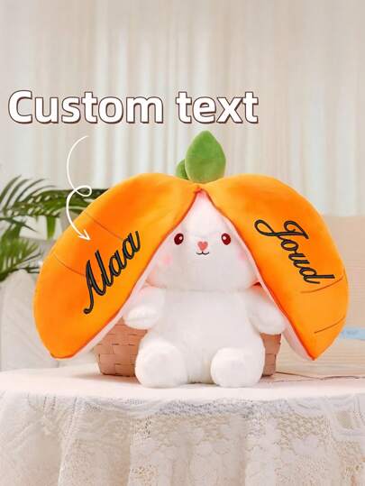 1 pieza Muñeca de conejo de peluche personalizada con texto personalizado, muñeca de conejo de fresa artesanal tradicional, muñeca de conejo de zanahoria, [Personalizado] 1 pieza Muñeca de peluche de conejo, zanahoria, fresa con nombre personalizado, tamaño 18cm, muñeca de recuerdo regalo para niños