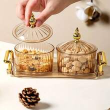 一套带金色装饰的豪华塑料零食盘 - 优雅的坚果碟、糖果和开胃菜托盘 - 时尚的家居厨房储物盒，带盖，适合斋月使用 - 彩色 - 查看 4