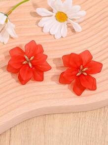 1 par de pendientes bohemios de flores preservadas con doble capa, vintage, adecuados para mujeres en vacaciones, fiestas y uso diario