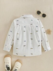 秋季小男孩汽车印花衬衫 - 白色 - 查看 2