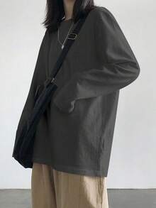 女士宽松长袖T恤，新款汗衫 - 深灰色 - 查看 3