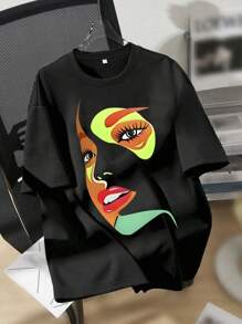 Women's Personalized Print Colorful Face Loose Round Neck T-Shirt
