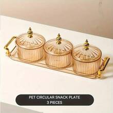 一套带金色装饰的豪华塑料零食盘 - 优雅的坚果碟、糖果和开胃菜托盘 - 时尚的家居厨房储物盒，带盖，适合斋月使用 - 彩色 - 查看 13