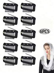50个/20个/15个/10个/6个/3个装 流行发夹，帽子、面纱、围巾固定夹，假发发夹，弹性BB夹，发饰，头部饰品，女士发饰 - 黑色 - 查看 13