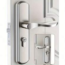 Silver Door Lock With A Single-Sided Hole, Featuring An Inner And Outer Handle Combination, Key Entry, No Power Required, Suitable For Bedrooms Or Bathrooms/Entry Handles/Heavy-Duty Use In Homes And Offices With A Free Latch.