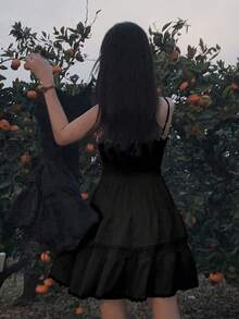 2025 Spring Sleeveless Floral Lace Trim Cake Dress Dress, Women's Fashion Black Elegant Summer - Black - View 4
