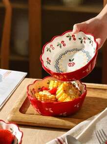 1pc Ceramic Bowl, Decorative Bowl, Fruit Bowl, Suitable For Home Kitchen, Restaurant, Living Room, Fruit, Snack, Candy, Salad, Cake Serving, Applicable For Wedding, Party, Gift, Birthday