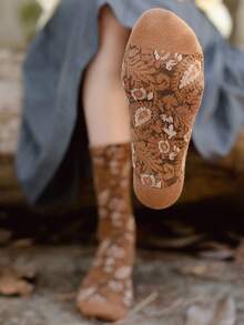 1双女士秋冬3D压花佩斯利复古风格袜子