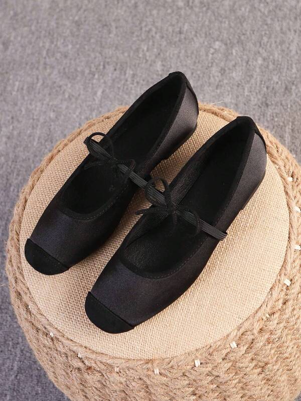 Bailarinas para mujeres, zapatos de piso con puntera cuadrada, estilo slip-on con suela blanda, zapatos planos versátiles con lazo, zapatos planos negros para mujer, tallas grandes del 35 al 43, recomendado pedir un número talla grande grande
