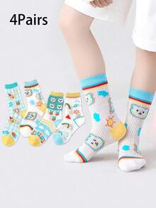 4 Pairs Cartoon Animal Mesh Jacquard Children's Breathable Comfortable Mid-Calf Socks, All Season - Multicolor - View 6
