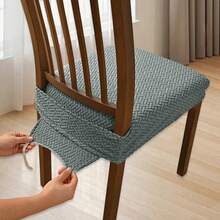 Chair Covers With Elastic Straps Solid Jacquard Stretch Dining Chair Slipcovers Decorative Seat Protector For Kitchen Home - Light Grey - View 5
