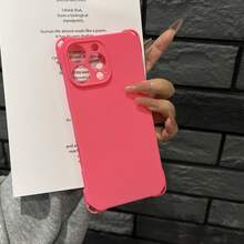 Funda para teléfono de color sólido, resistente a caídas, compatible con modelos 12, 13, 14, 15, 16 Pro Plus. Diseño con orificios para colgar en las 4 esquinas. Incluye cordón para colgar. Ideal para uso diario. Material: TPU (no incluye cordón). - Rosa Fucsia - Ver 1