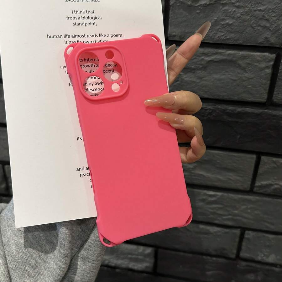 Funda para teléfono de color sólido, resistente a caídas, compatible con modelos 12, 13, 14, 15, 16 Pro Plus. Diseño con orificios para colgar en las 4 esquinas. Incluye cordón para colgar. Ideal para uso diario. Material: TPU (no incluye cordón). - Rosa Fucsia - Ver 1