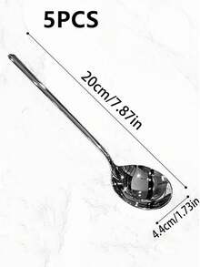 1pc Stainless Steel Round Long Handled Spoon, Silver Color, For Home Dining, Soup, Dessert, Mixing Christmas Gift - Silver - View 9