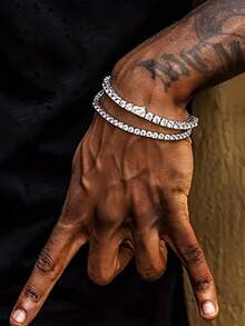 1 件莫桑石网球手链 925 银女士网球手链嘻哈个性化网球手链奢华时尚情人节母亲节结婚周年生日礼物，日常佩戴