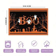 1 pieza/4 piezas Manteles individuales de lino de Halloween, manteles individuales para el desayuno o la cena, accesorios de cocina, fáciles de limpiar, aptos para fiestas de Halloween, mesa de comedor, hogar, restaurante, decoración de restaurante, con diseños de calabaza, bruja y fantasma