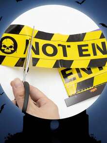 1pc 600cm/236in Plastic Halloween Horror Party Warning Isolation Tape Decoration Banner Background - Multicolor - View 4
