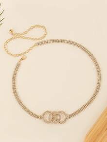 1 件波西米亚风金属空心圆腰链腰带，女士连衣裙时尚配饰