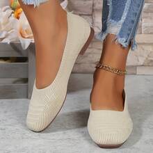 Women'S Black Woven Fabric Slip-On Flats - Casual Square Toe Shoes For Indoor & Outdoor Wear, All-Season Comfort With Rubber Sole, Breathable & Stylish Design - 橄欖綠 - 查看 3