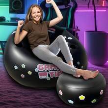 Sofá con portavasos y bolsillos laterales, silla de juego para gamer, silla de juego inflable de estilo negro, sofá inflable - Multicolor - Ver 5