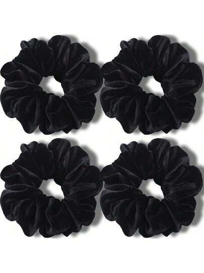 4 st sammetshår för kvinnor, hög elasticitet, mjuk och tjock, stor storlek, svart, hårnålar, fritidsaccessoarer, håraccessoarer, hårsnoddar, hästsvans, huvudaccessoarer