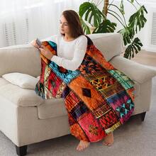 1. 波西米亚风拼布毯 - 一款充满活力的法兰绒毯，饰以几何和花卉图案，四季皆宜，柔软保暖，是沙发、床铺、露营、旅行、家居装饰礼品和精致拼布毯的理想之选。卧室。毯子。冬季。圣诞节。房间装饰。