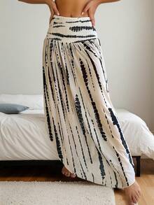 Flared Waist Pleated Casual Vacation Bohemian Style Maxi Skirt, Suitable For Beach - Multicolor - View 5