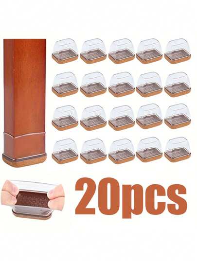Protetores de piso de silicone transparentes, 20 peças, adequados para pisos de madeira - Almofadas para pés de móveis retangulares deslizantes e suaves, evitam arranhões e aumentam a estabilidade, design adesivo resistente para bancos de bar e outros usos, protetores de piso para pernas de cadeira, evitam arranhões