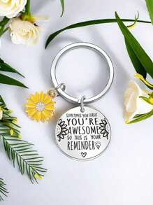 1pc/6pcs/12pcs/18pcs Inspirational Sunflower Keychain Gifts,Inspirational Sunflower You're Awesome Key Chain Gift Set,With Stainless Steel Key Chain,Green Leaf Thank You Card, White Organza Gift Bag,Sunflower Keyrings,Teacher Keyring