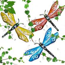 OBABA Metal Dragonfly Wall Decor, Outdoor Yard Art Fence Decor Garden Hanging Decorations For Patio, Indoor Home, Living Room, Bedroom,3 Pack (S)