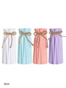 Jarrón de plástico, altura 17,5 cm, jarrón de diseño de origami para pasto pampa, jarrón de plástico de unicolor, jarrón para flores artificiales de apariencia cerámica, para decoración central de mesa, decoración de granja rústica, oficina, hogar, sala de estar, decoración festiva, regalo, decoración del hogar, jarrón de vidrio - Blanco - Ver 16