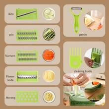 Multifunctional Vegetable Chopper Set - Manual Slicer Dicer With Interchangeable Stainless Steel Blades & PET Container, For Onion/Potato/Cucumber, Camping & Kitchen Essential (Slice, Shred, Grind)