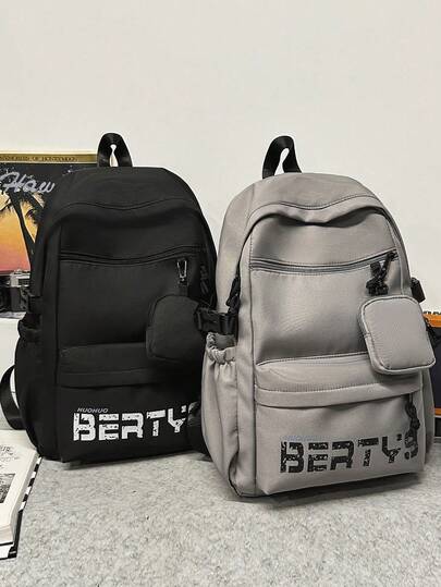 休闲男士大容量背包，多个隔层和口袋，校园风格，轻便易携，适合上学、通勤、旅行和日常使用。附赠一个小型挂袋。