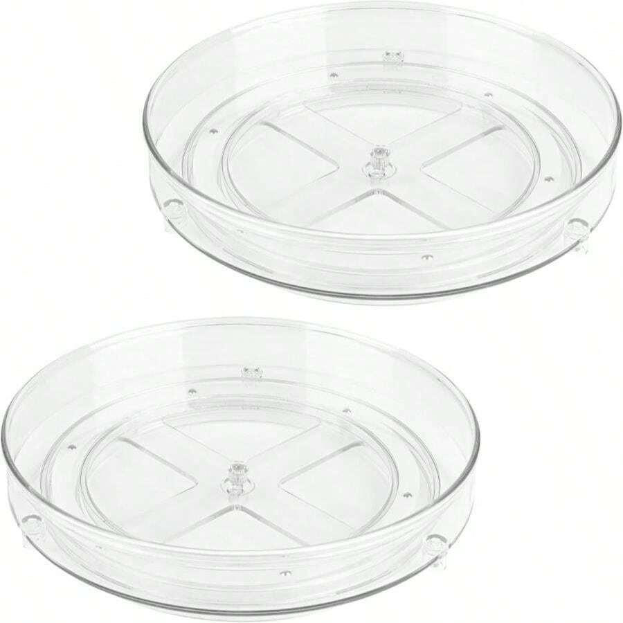 Oizeir Clear Lazy Susan Organizer (Pack Of 2) 9 Inch Turntable For Kitchen, Pantry, Fridge, Bathroom, And Vanity Countertops, Acrylic Rotating Organizer - 9吋-2個裝 - 查看 1