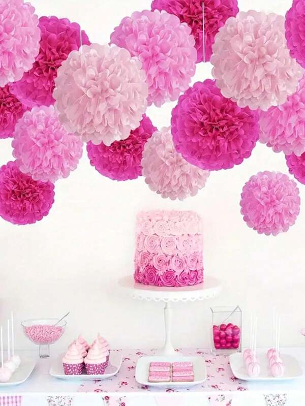 Tissue Paper Pompoms Paper Flower Pink,Rose Red,White Paper Flower Ball For Birthday Bachelorette Wedding BabyShower Bridal Shower Party Decoration