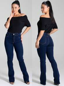 Sawary Jeans Women's Flare Boot Cut Original Premium Sawary Jeans High Waist Hot Pants 36 To 48 - 深藍色 - 查看 2