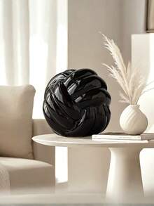 Hand-Knotted Decoration Ball - Black & White Set Of One Boho Nordic Sculpture, Modern Table Centerpiece, Minimalist Shelf Decor, Artistic Home Accent, Unique Gift - Multicolor - View 4