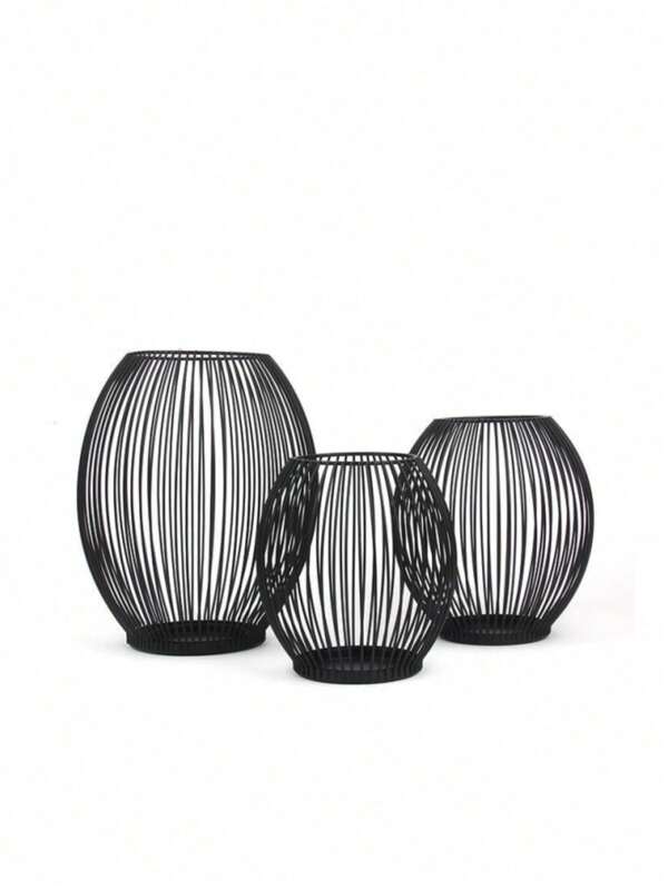 Suportes de Vela de Fio Oval Pretos, Tamanho Grande/Médio/Pequeno