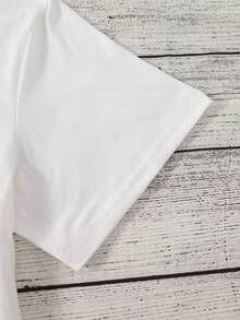 Cartoon Image Short Sleeve Round Neck T-Shirt, Casual And Fashionable Short Sleeve T-Shirt, Micro Elastic, Opaque, Easy Care Material, Perfect For Everyday Wear, Ladies T-Shirt - 白色 - 查看 4