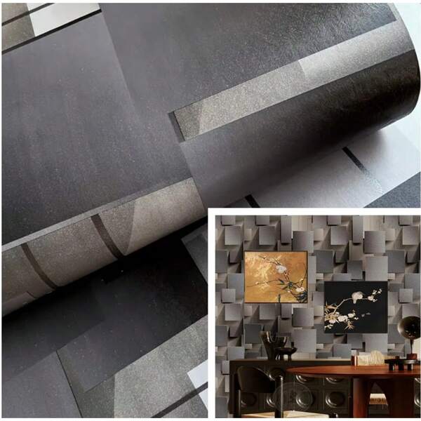 1 Roll Of Exquisite And Unique 3D Gray Geometric Grid Mural Wallpaper Ethylene Based Detachable Self-Adhesive Wallpaper Suitable For Use In Restaurants Hotels Living Rooms Bedrooms Bathrooms Home Decoration Murals DIY Home And Commercial Decoration Wallpaper 17.1inX39.3/118.1/196.8in Wall Paper Wall Stickers Room Decor Wall Decor
