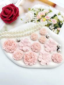 12/17pcs Pompom Flower Bouquet Shoe Clip Set, Detachable Pink Flower Decorative Accessories, High-End Luxury Feel For Sandals, Slippers, Gift For Holidays