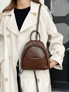 LECEY Fashion Cute Lightweight Shoulder Pu Small Backpack, Casual Ladies Go Out All The Small Bags, Retro Brown Mini Schoolbag - Coffee Brown - View 2