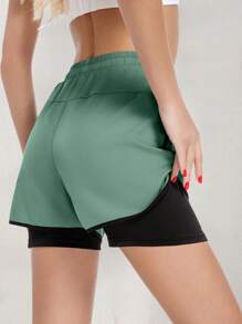 1pc Women's Summer Outdoor Sports Breathable Layered Shorts, 2 In 1 Sports Shorts, Suitable For Running & Fitness