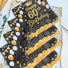 80/40/20 قطعة من منديل الحفلات عيد الميلاد القابل للتخلص من البالوعة مقاس 13 * 13 بوصة، خلفية سوداء، نص عيد ميلاد ال- 60 سعيد بالذهبي، تاج عيد الميلاد و نمط البالونات، تستخدم في حفلات أعياد الميلاد، التجمعات العائلية، فنادق وديكور المطاعم