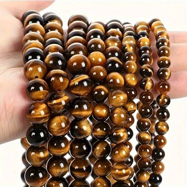 Contas soltas de pedra natural de olho de tigre amarelo e vermelho de 1/2 fio de 4/6/8/10 mm para fabricação de joias, contas de pulseira, contas redondas lisas, lindos materiais para artesanato faça você mesmo, pingentes para fabricação de joias. Adequado para o Dia das Mães, Dia dos Pais, Halloween, Natal, Ano Novo e outros presentes de feriado.