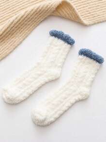 5 par damskich skarpetek termicznych w jednolitym kolorze, grubych, koralowych, pluszowych, do połowy łydki, poporodowych, jesienno-zimowych, pluszowych skarpetek domowych