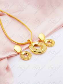 2 cái/bộ thời trang mới cho phụ nữ thiết kế hình tròn rỗng khảm bộ trang sức mạ vàng 24K với 1 vòng cổ và 1 đôi bông tai, lý tưởng cho các bữa tiệc, đám cưới, ngày lễ tình nhân, ngày của mẹ và các món quà ngày lễ khác, mẹ, mẹ, ngày của mẹ, quà tặng - Vàng - Xem 3
