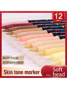 12種膚色軟筆芯壓克力彩繪筆套裝，適用於素描肖像漫畫插畫素描藝術用品 - 彩色 - 查看 4