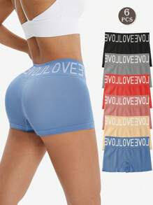 LianShengFa 6pcs Letter Waistband Seamless High-Waist Shaping Panties,High Stretch Breathable Mesh Fabric Women's Underwear, Comfy Soft Fit Ladies Briefs
