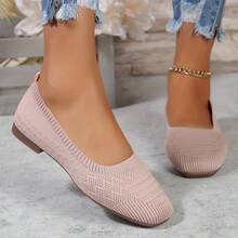 Women'S Black Woven Fabric Slip-On Flats - Casual Square Toe Shoes For Indoor & Outdoor Wear, All-Season Comfort With Rubber Sole, Breathable & Stylish Design - 墨綠色 - 查看 3